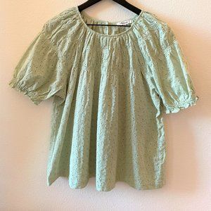 NWT Madewell Daisy Embroidered Eyelet Shirred Puff-Sleeve Top